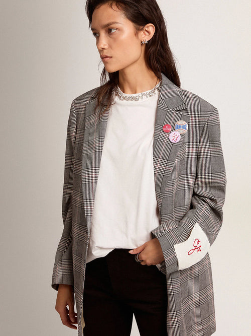 Blazer monopetto donna Collezione Golden in principe di Galles grigio e bianco