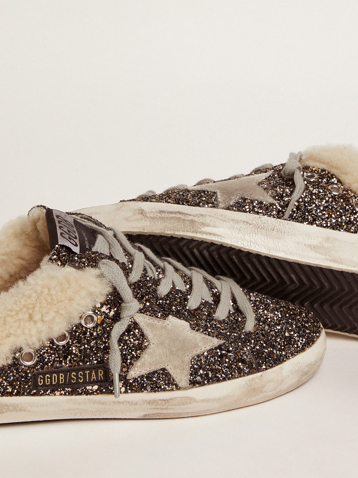 Sneakers Super-Star sabot con glitter e interno shearling