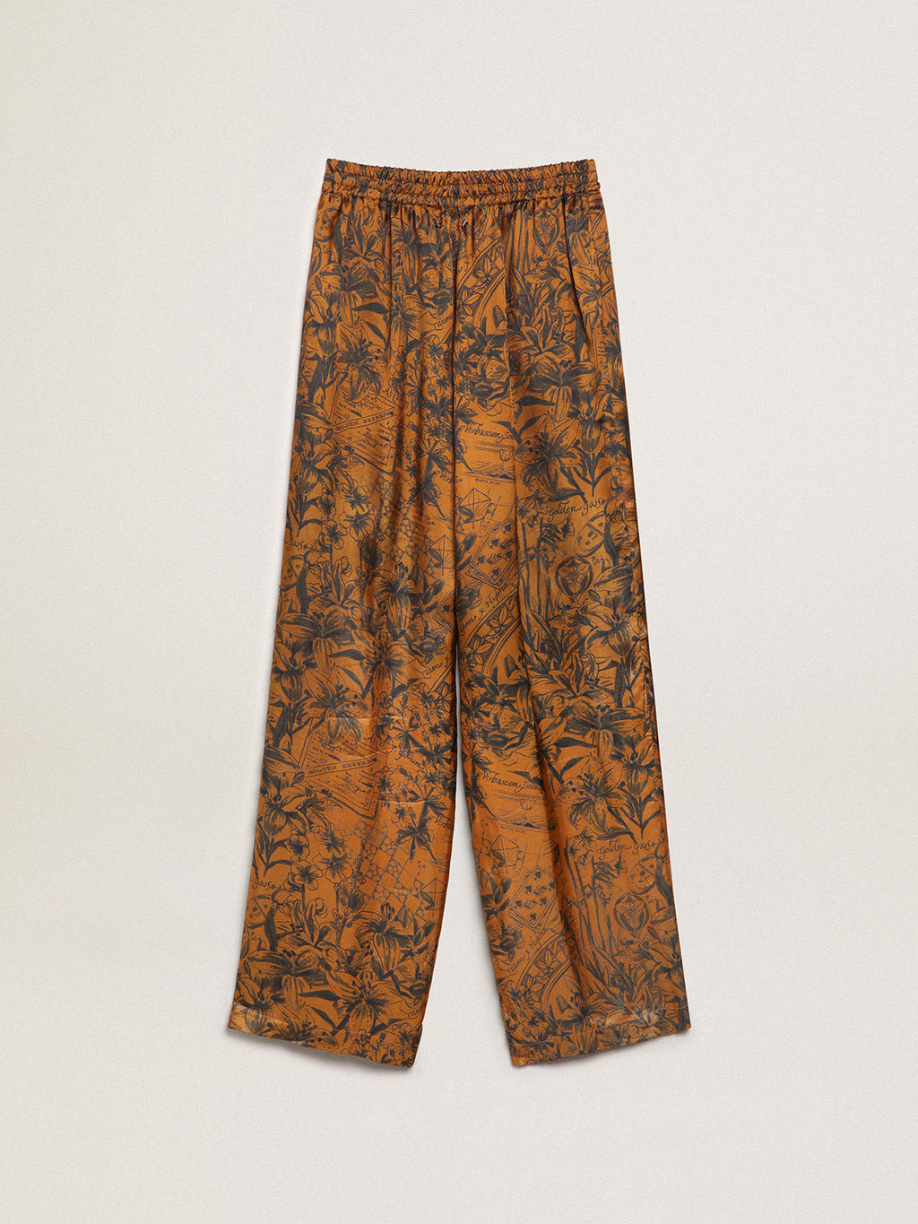 Pantalone jogging Collezione Journey di colore marrone dorato con stampa notebook