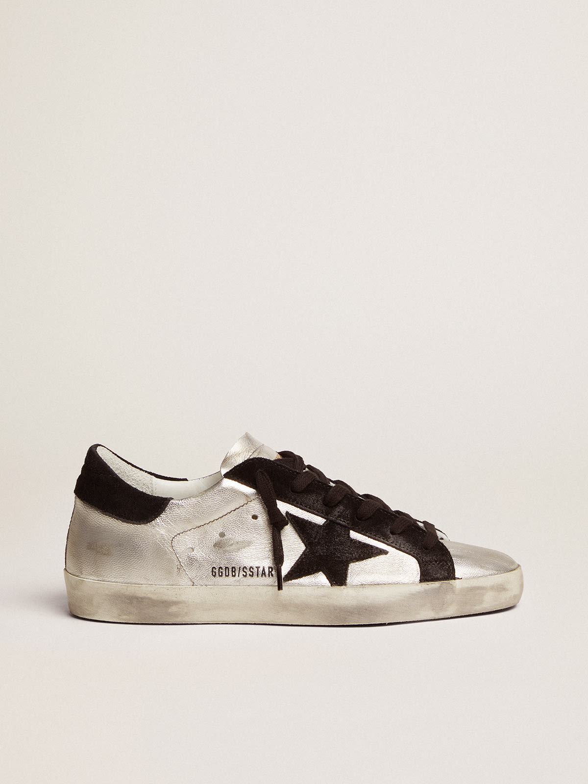 Sneakers Super-Star in pelle argentata con inserti a contrasto