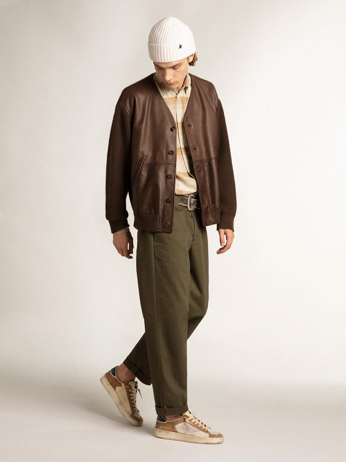 Stardan in nylon e rete beige con inserti in suede tabacco