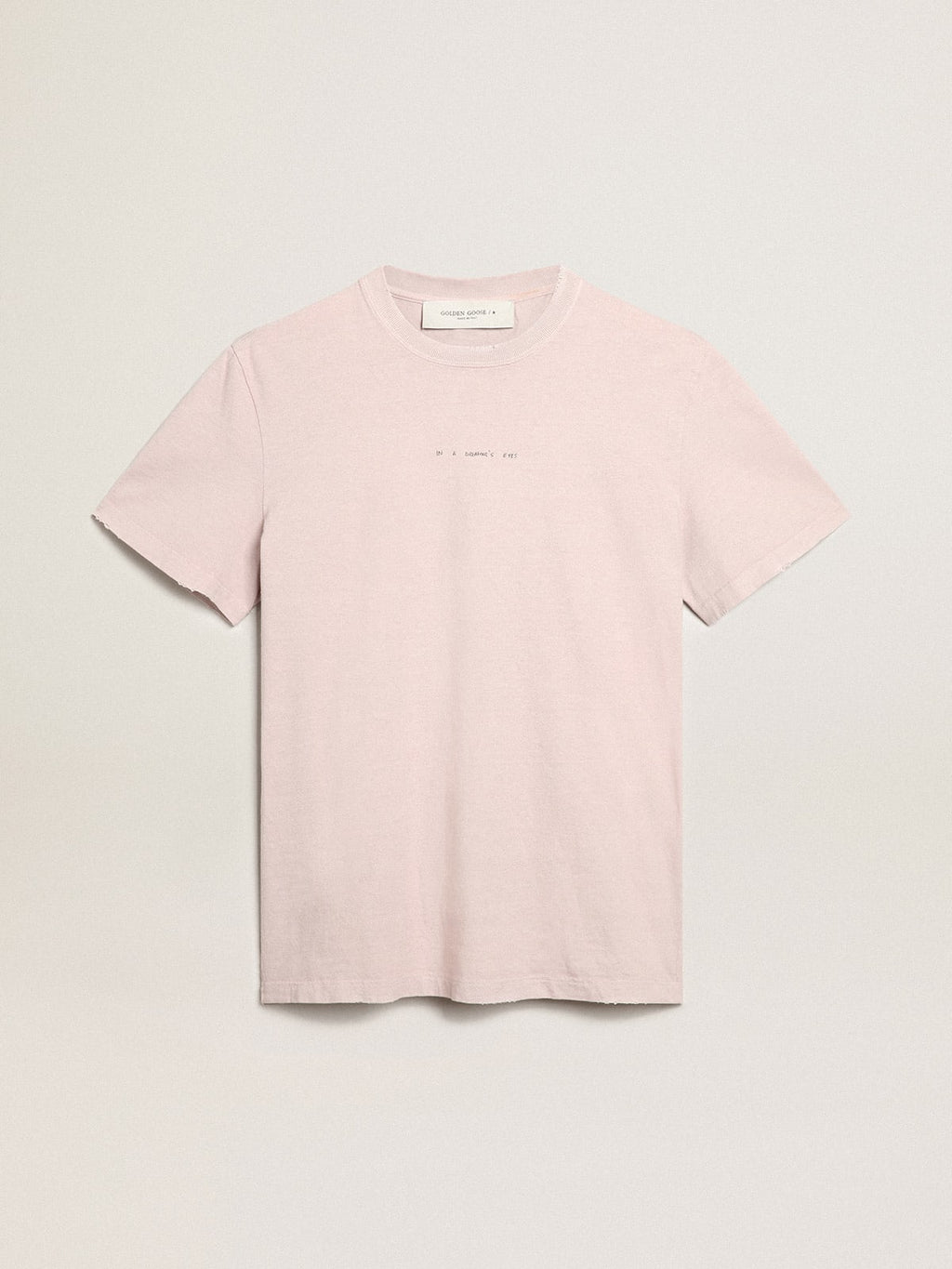 T-shirt uomo rosa pallido con scritta al centro
