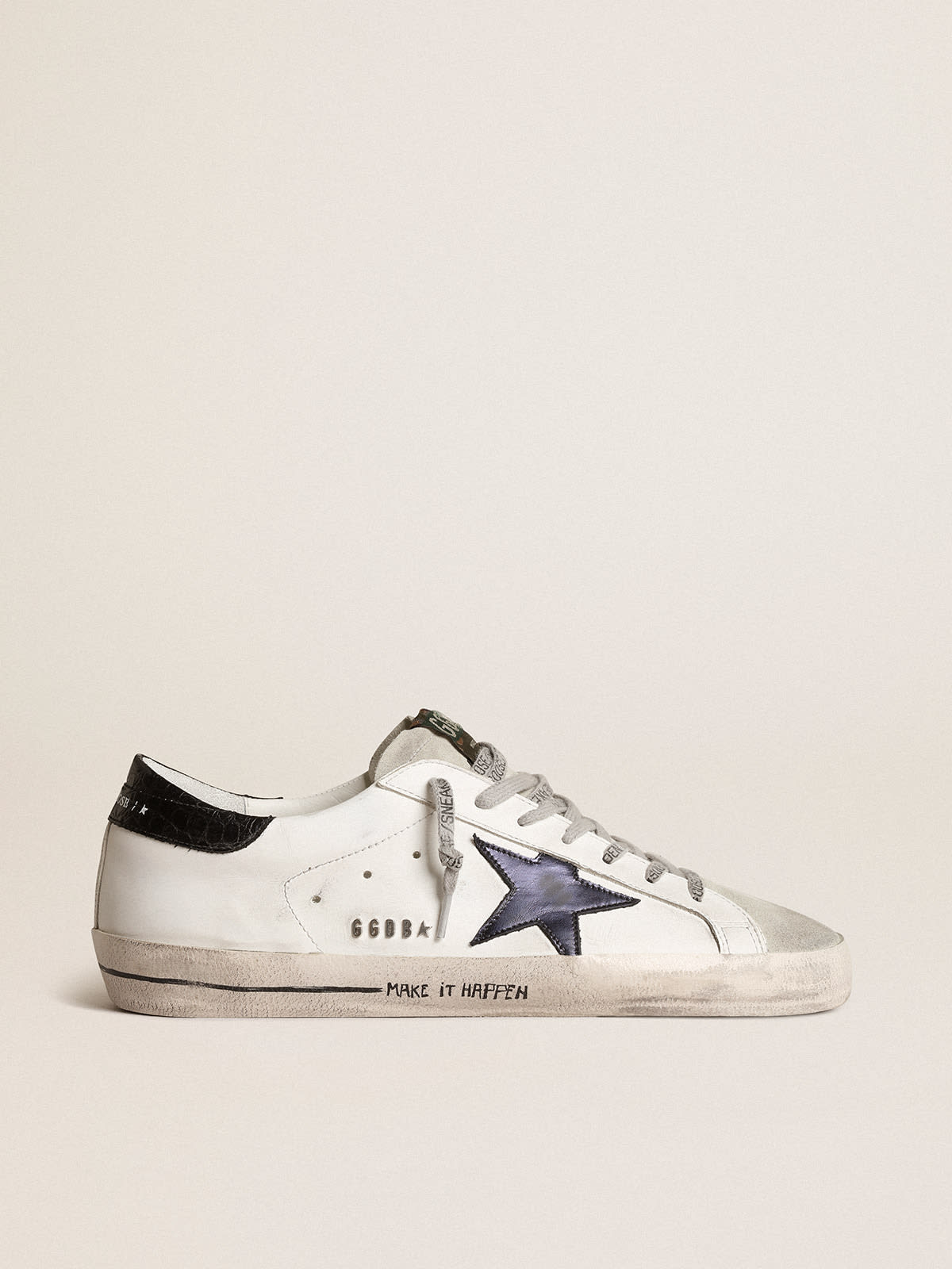 Super-Star con stella in pelle laminata blu e talloncino nero