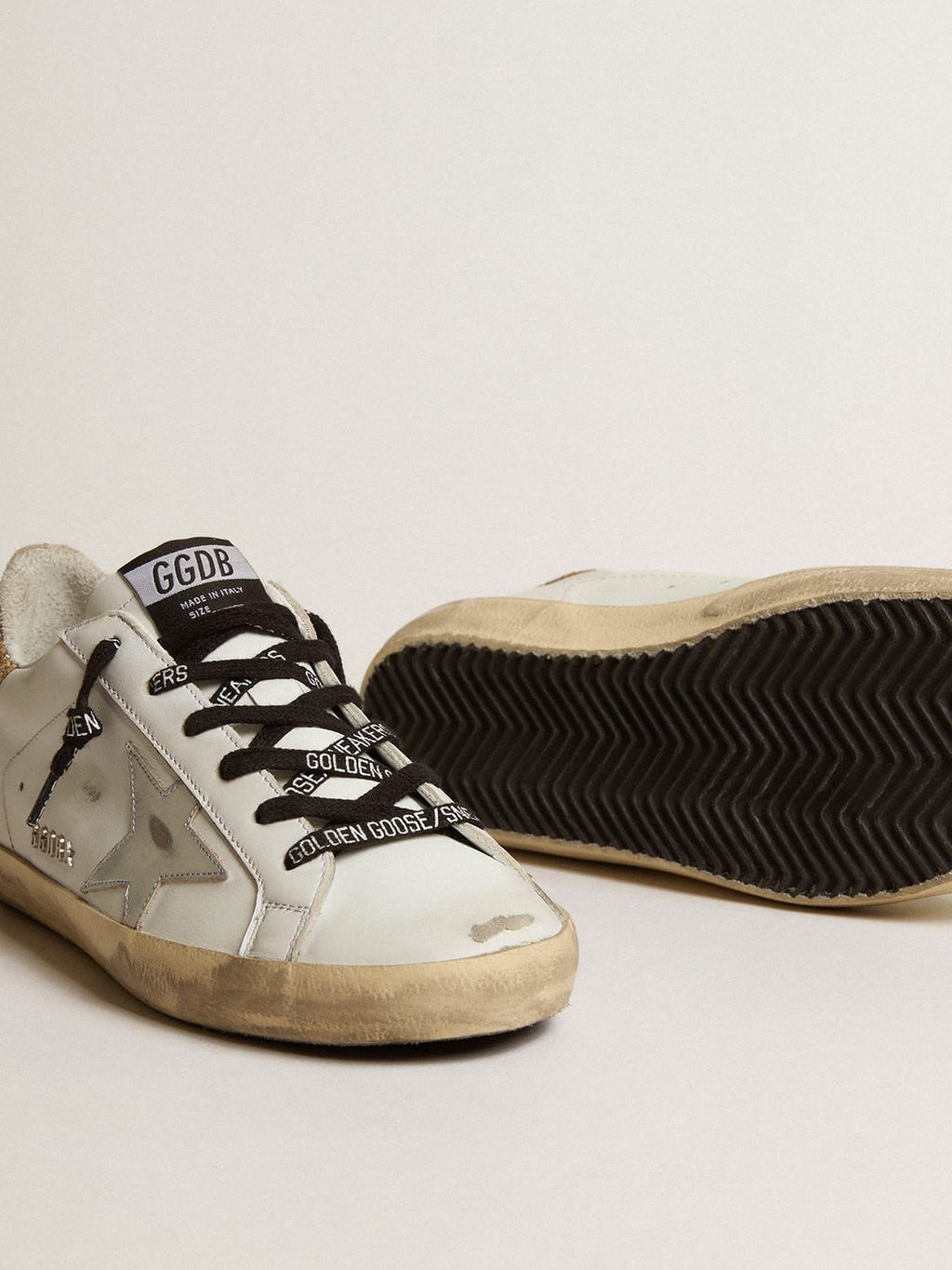 Sneakers Super-Star bianche in pelle con talloncino glitter