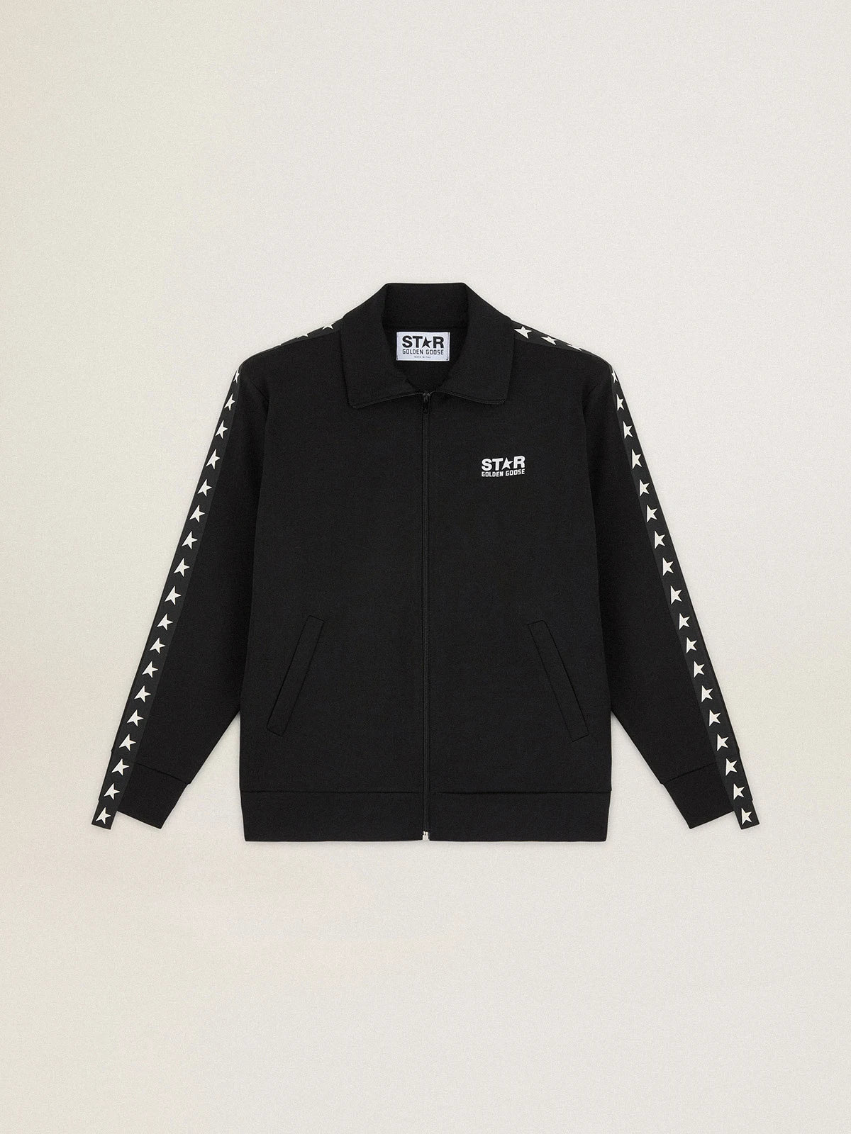 Felpa con zip da uomo di colore nero con stelle bianche a contrasto