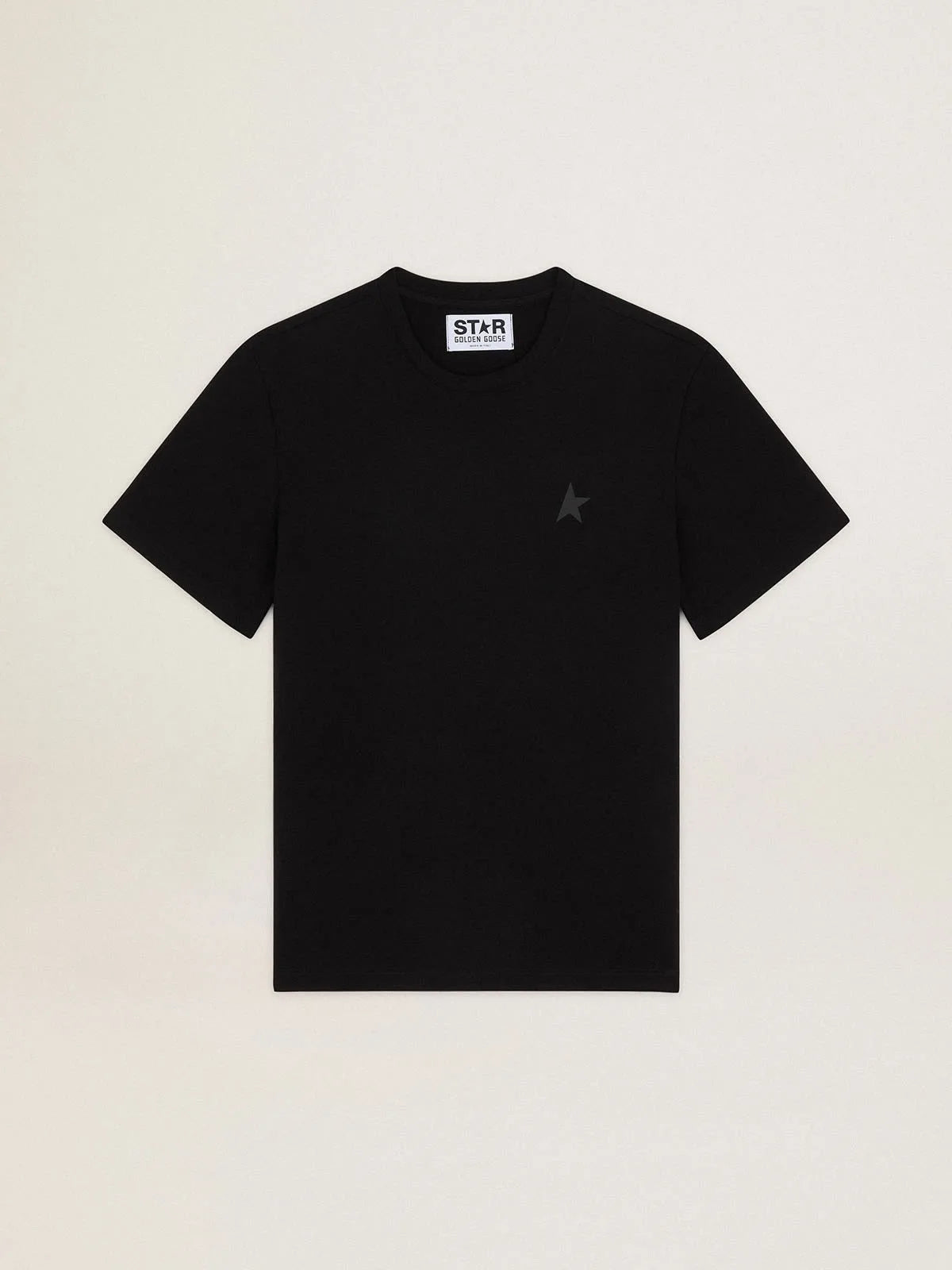 T-shirt nera Collezione Star con stella ton sur ton sul davanti
