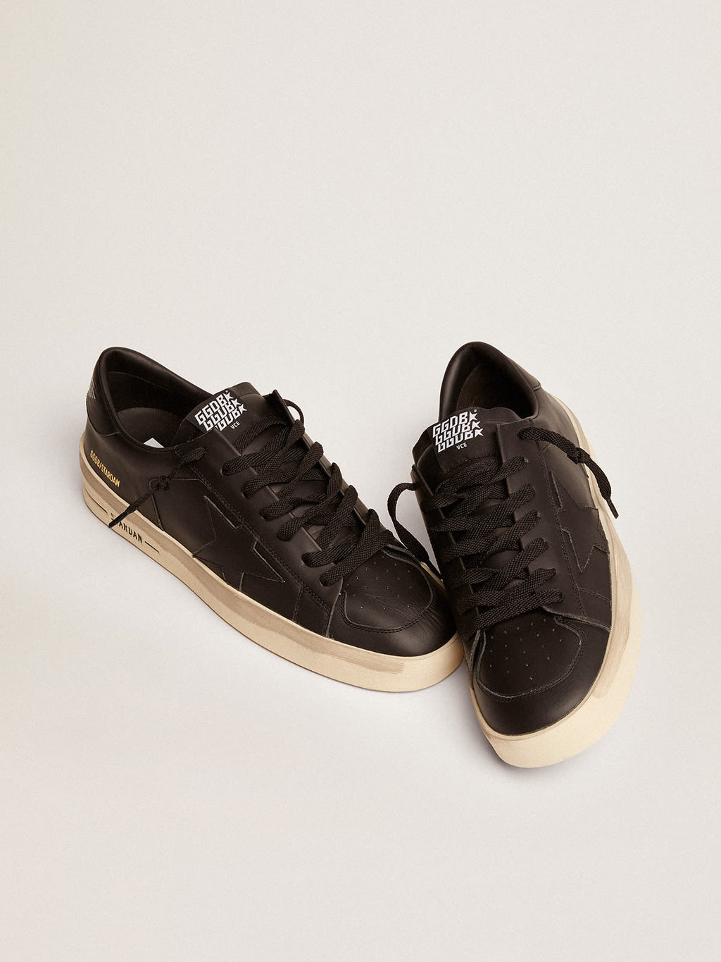 Sneakers Stardan in pelle total black trattamento vintage