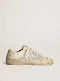 Sneaker V-Star in pelle lucida bianca con stella in pelle laminata color argento