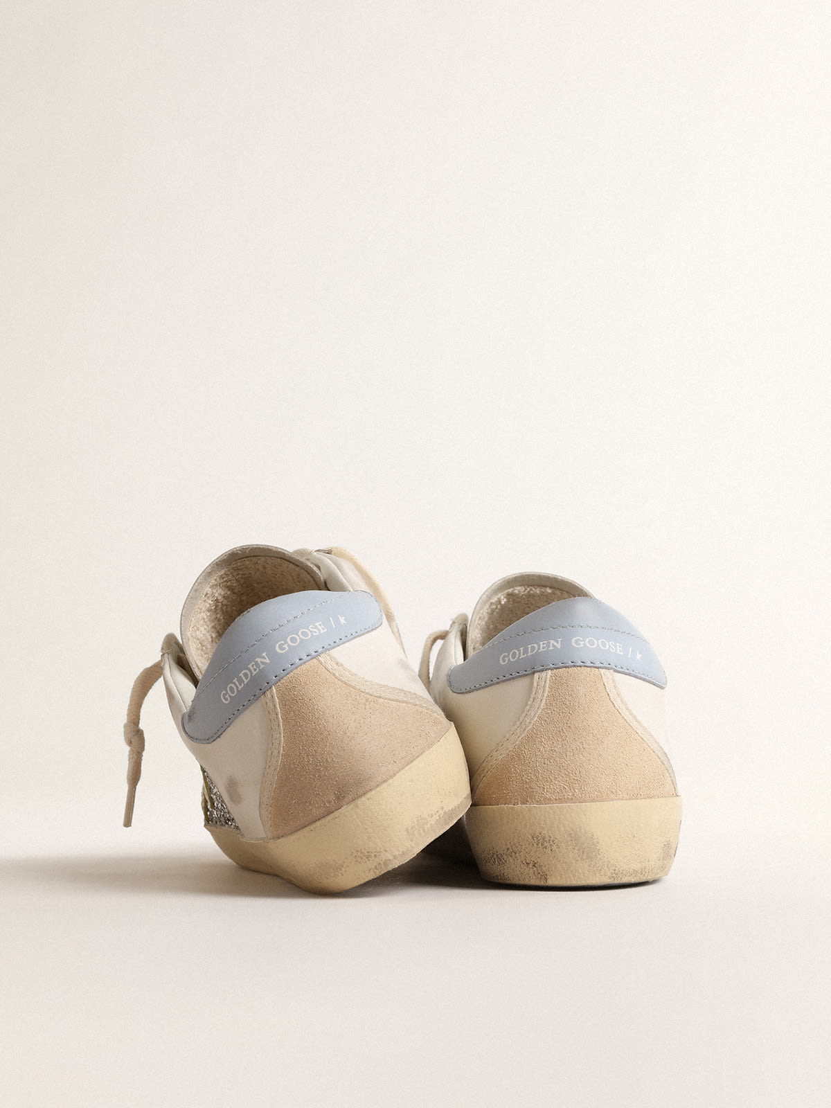 Super-Star bio-based con glitter argento e stella in pelle gialla