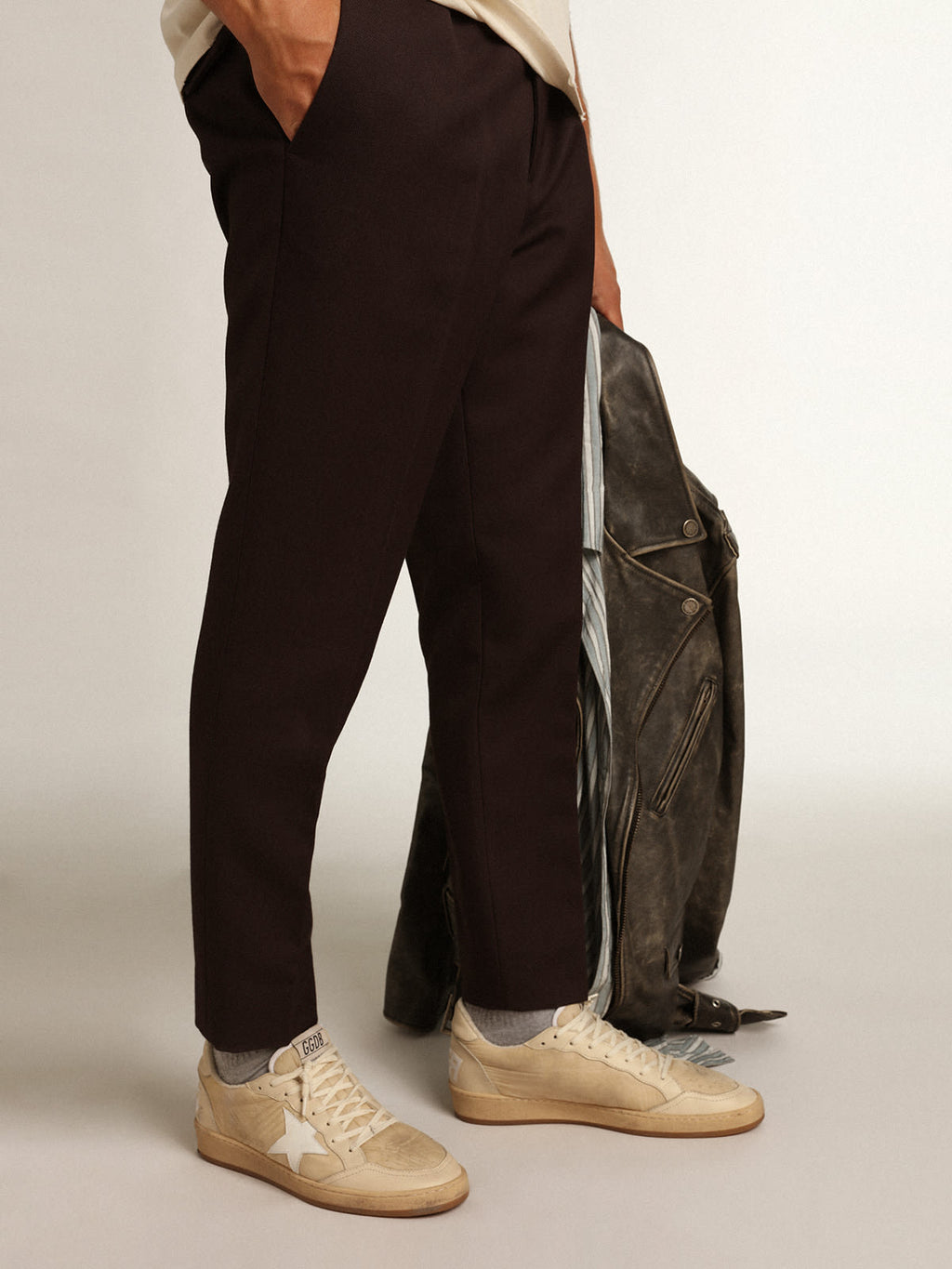 Sneaker Ball Star uomo in nylon bianco latte con stella in pelle bianca e talloncino in pelle bianco latte