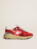 Sneaker Running Sole in pelle cracklé rossa con inserti in suede rosso e stella bianca serigrafata