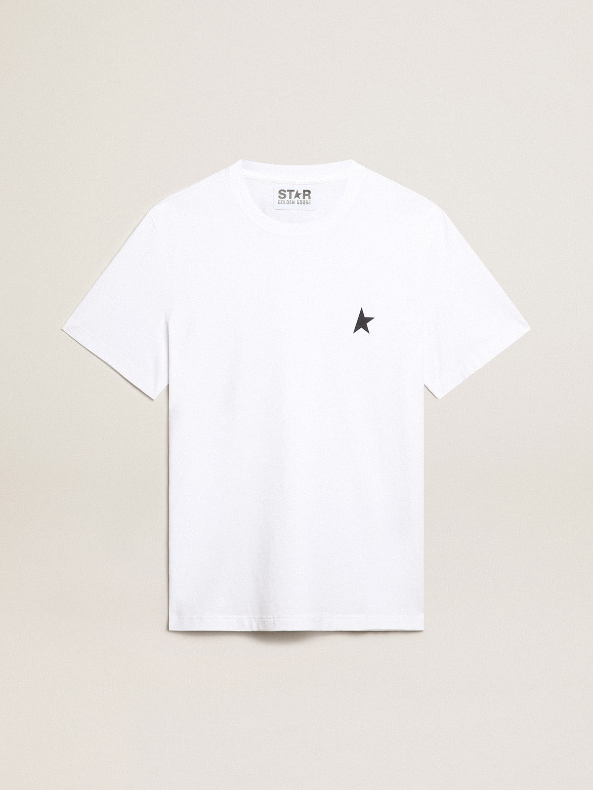 T-shirt bianca uomo con stella blu scuro sul davanti