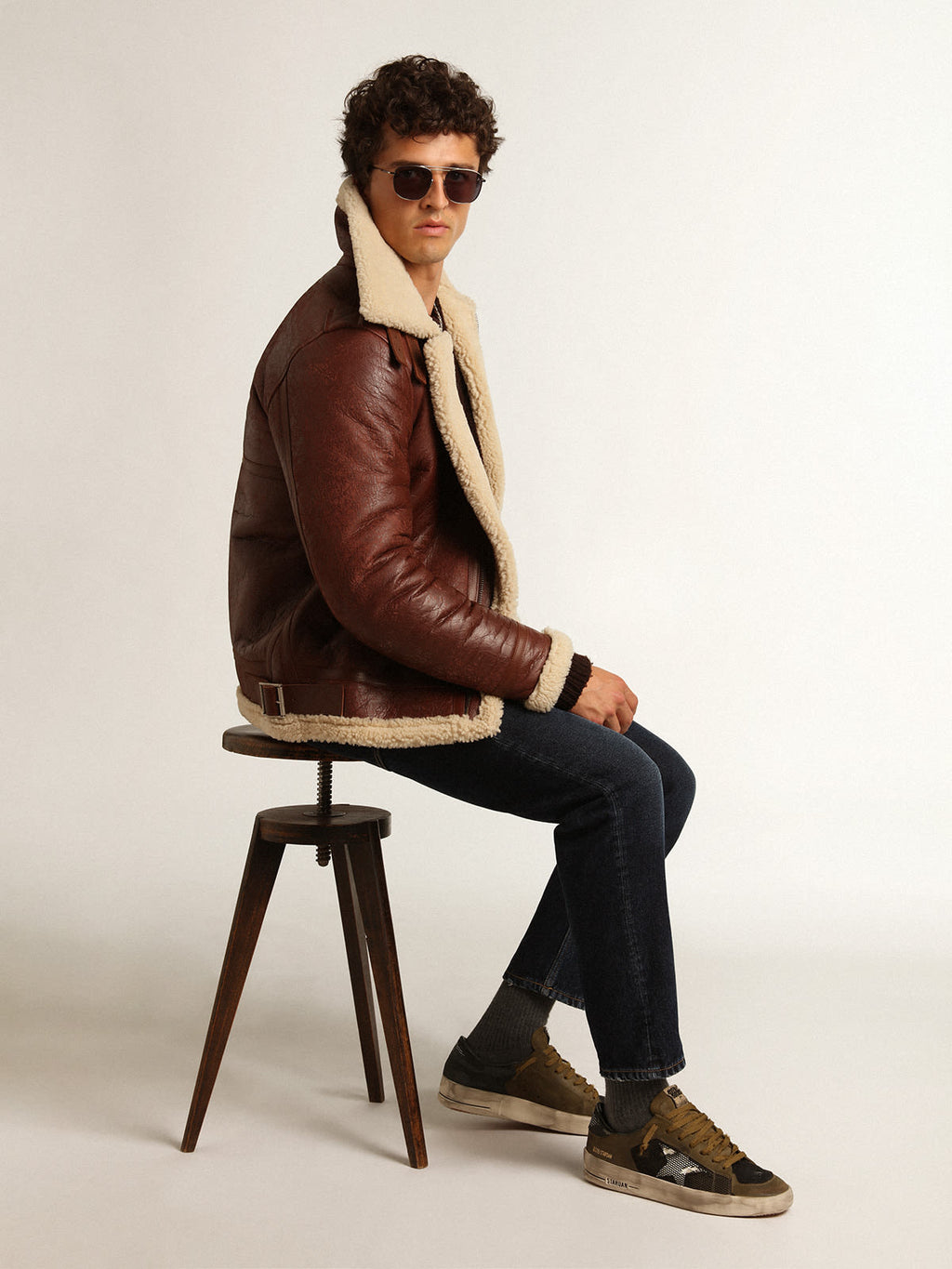 Sneaker Stardan uomo in nabuk verde militare e rete nera con stella in pelle bianca