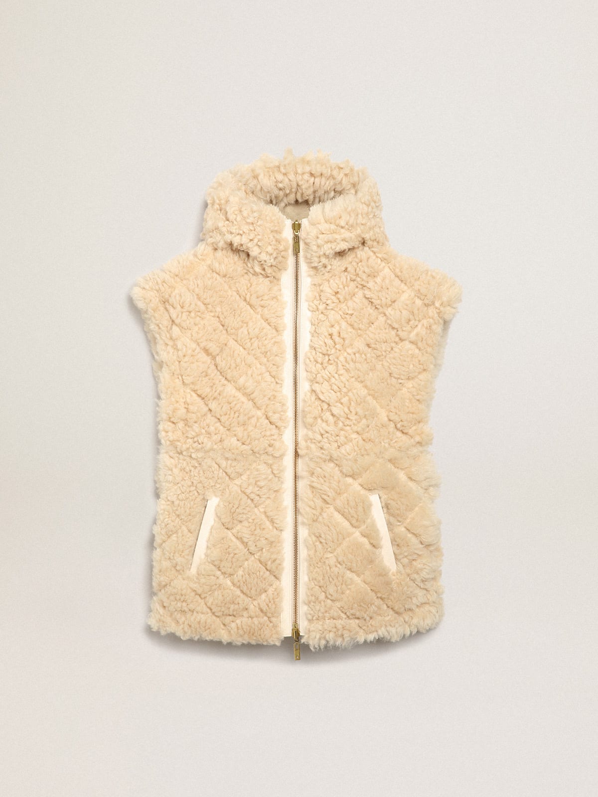 Gilet in montone double face Collezione Journey di colore écru