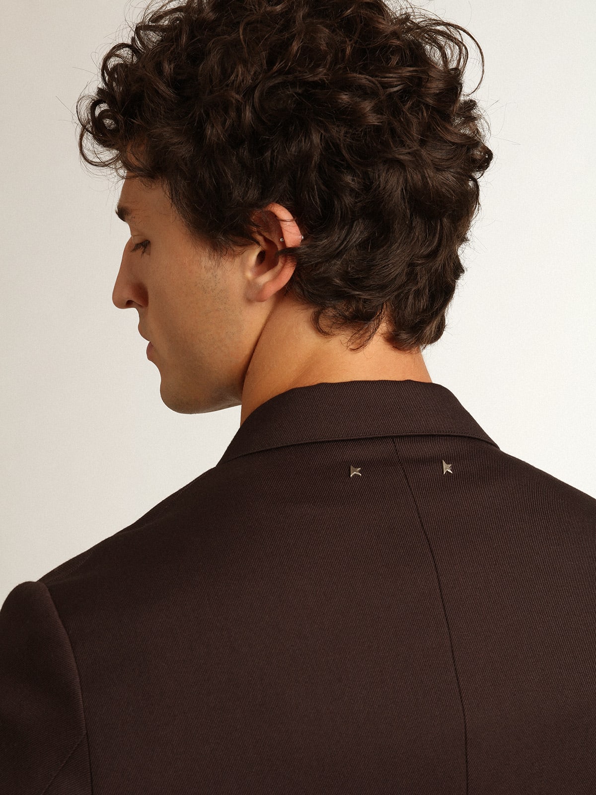 Blazer monopetto Collezione Journey in gabardine di lana color liquirizia con bottoni in corno