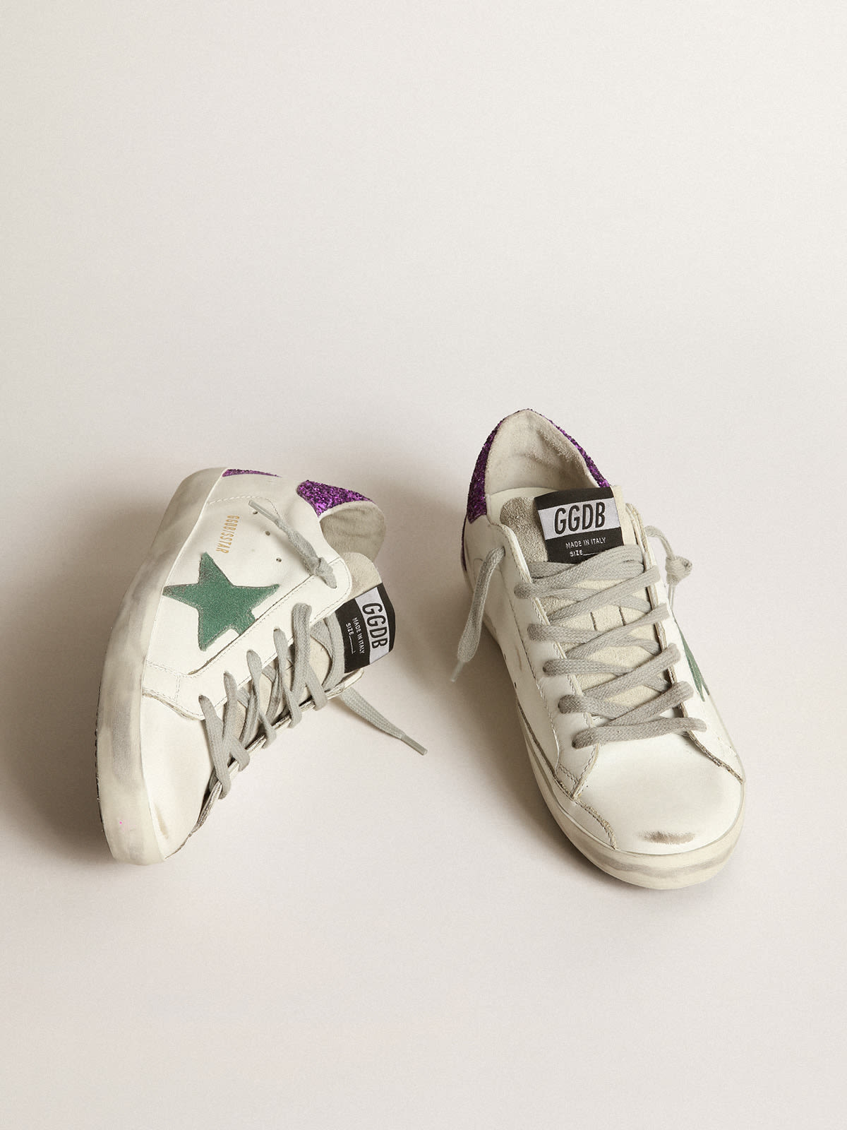 Sneakers Super-Star bianche con retro viola glitter