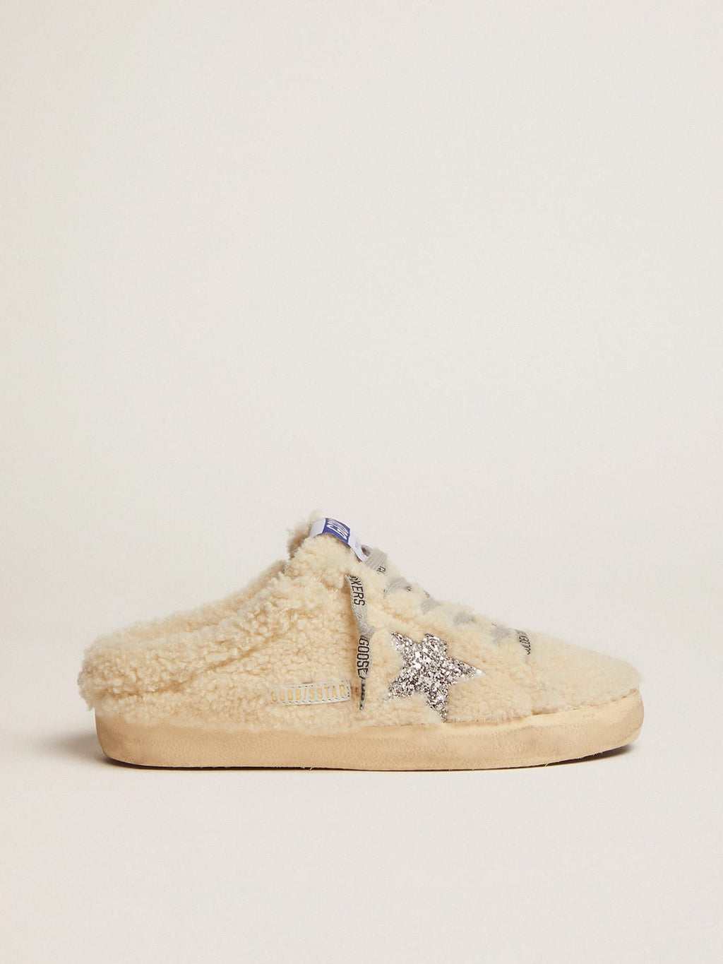 Super-Star Sabot in shearling bianco e stella in glitter