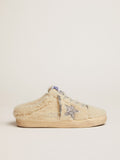 Super-Star Sabot in shearling bianco e stella in glitter