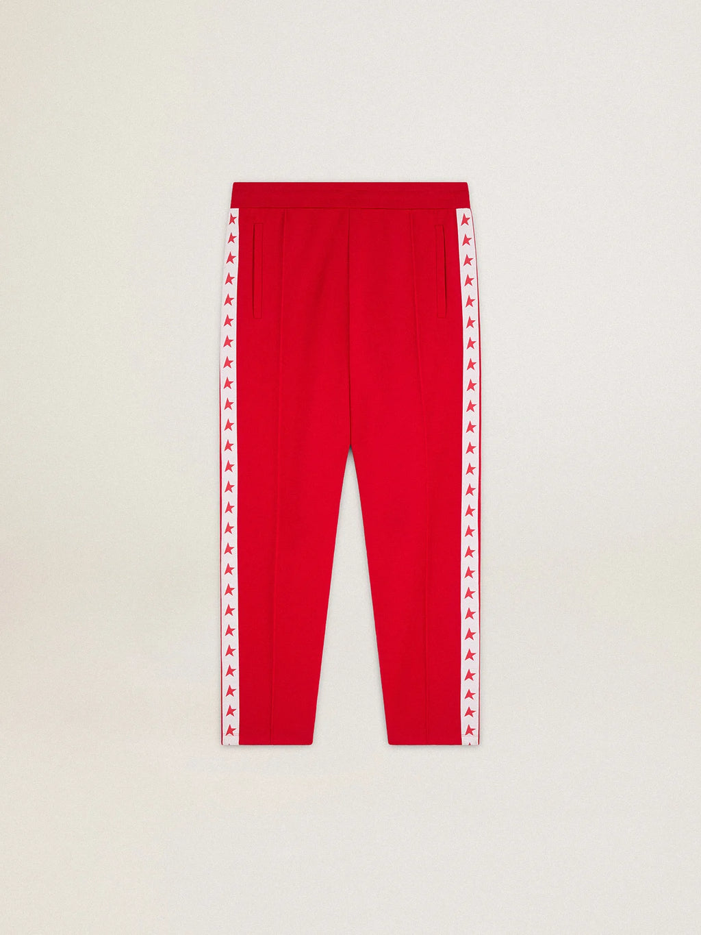Pantalone jogging da donna di colore rosso con stelle rosse sui lati