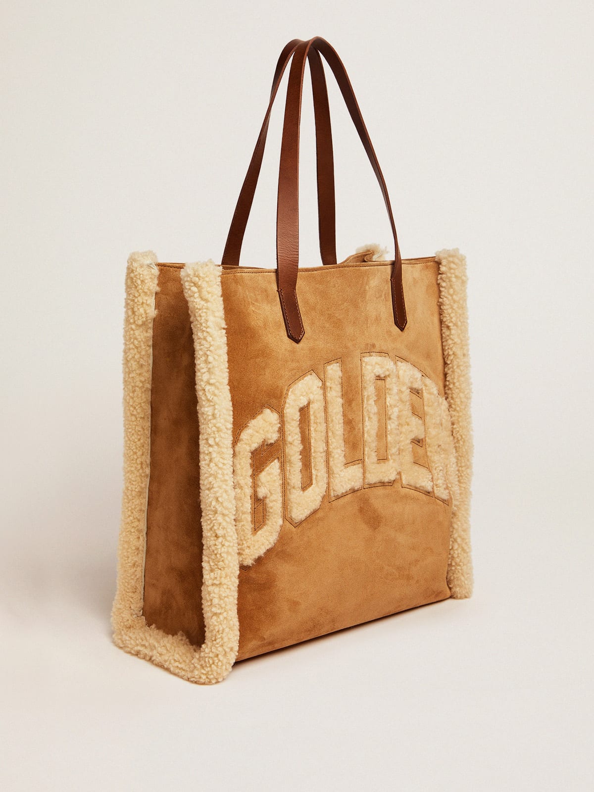 Borsa California Bag North-South in pelle scamosciata con shearling