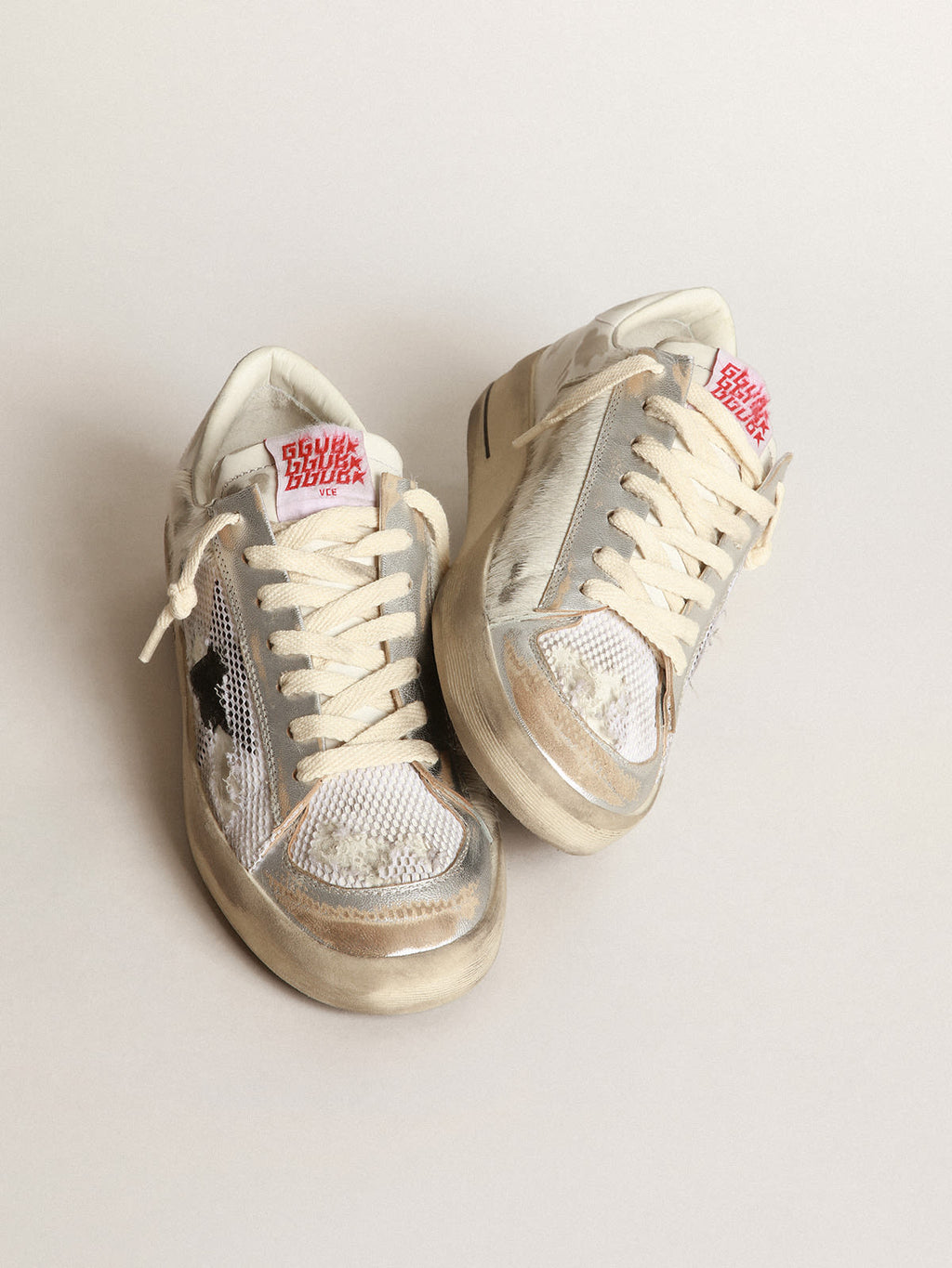 Sneaker Stardan LAB in cavallino e pelle bianchi con stella in suede nero