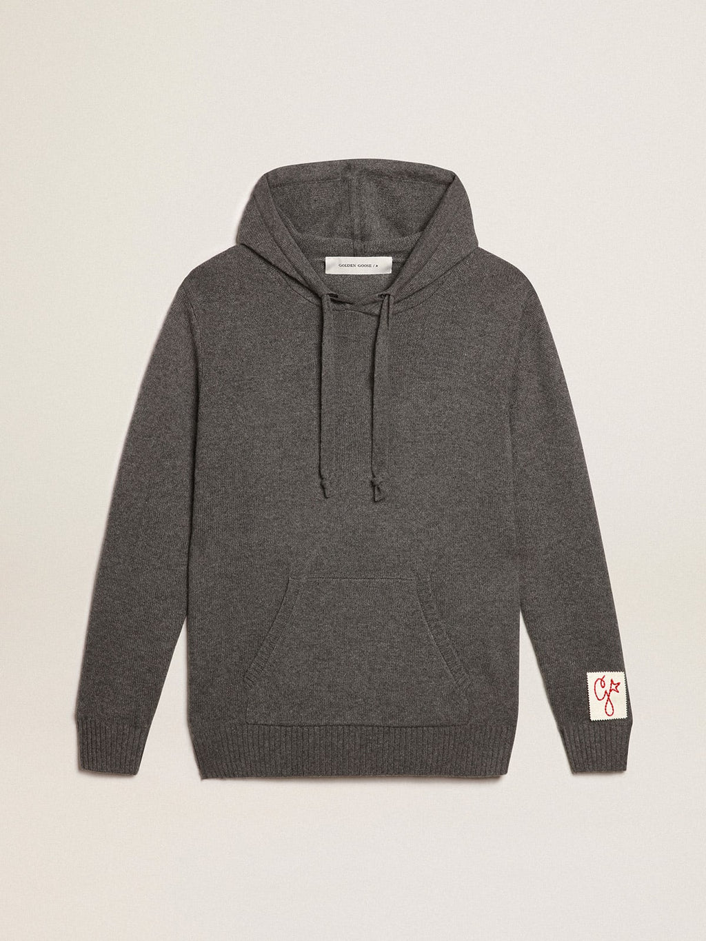 Felpa uomo misto cashmere color grigio melange con cappuccio