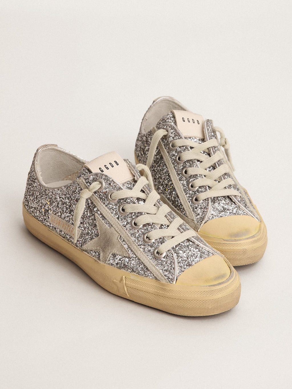 Sneaker V-Star LTD in glitter argento con stella in suede color grigio ghiaccio