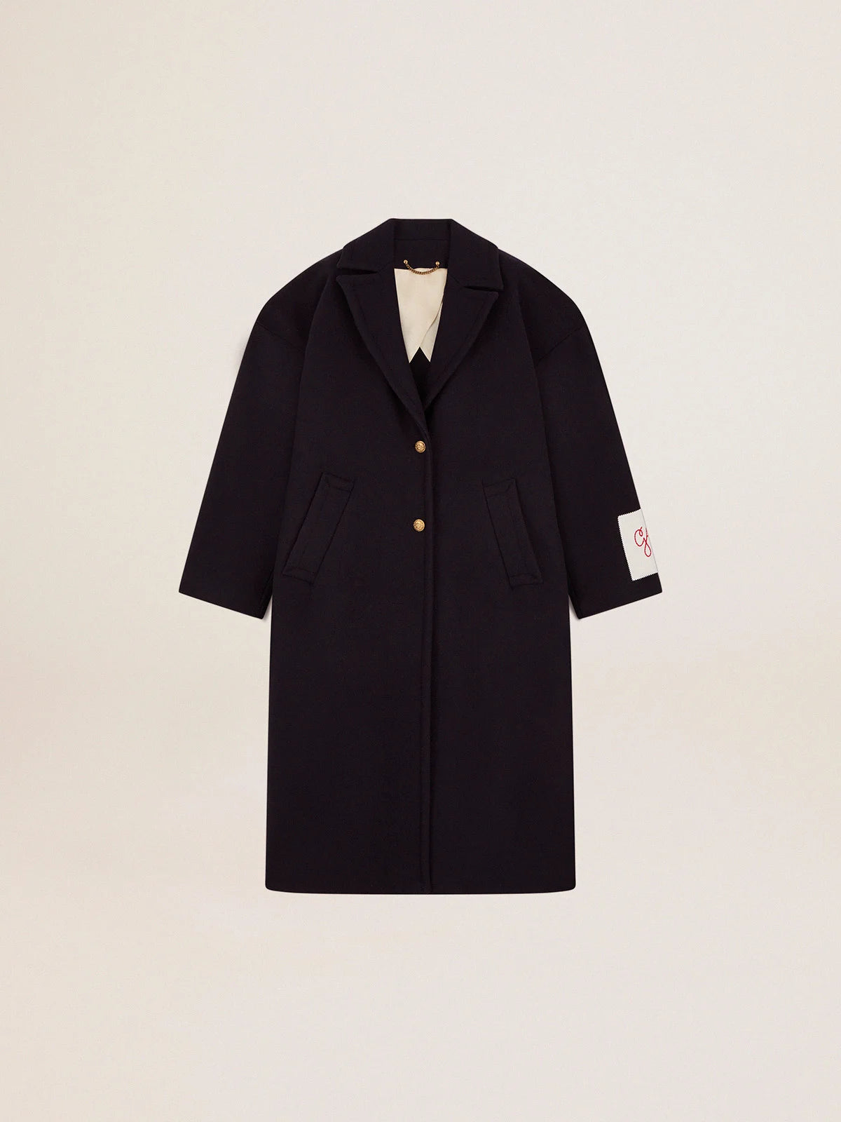 Cappotto monopetto cocoon in lana blu scuro con bottoni dorati