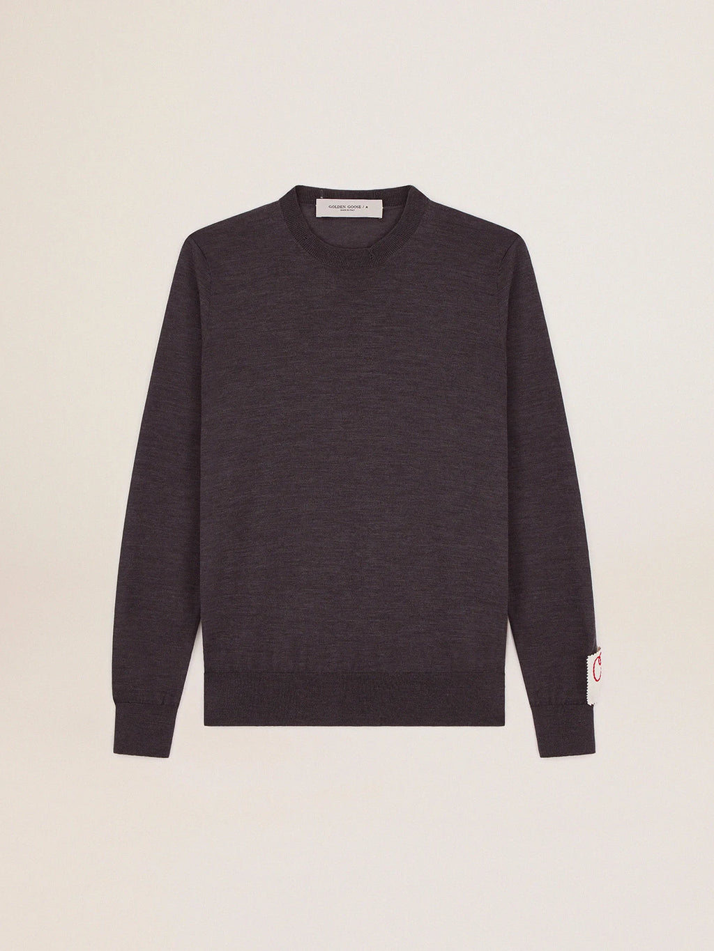 Maglione girocollo in lana color grigio mélange scuro