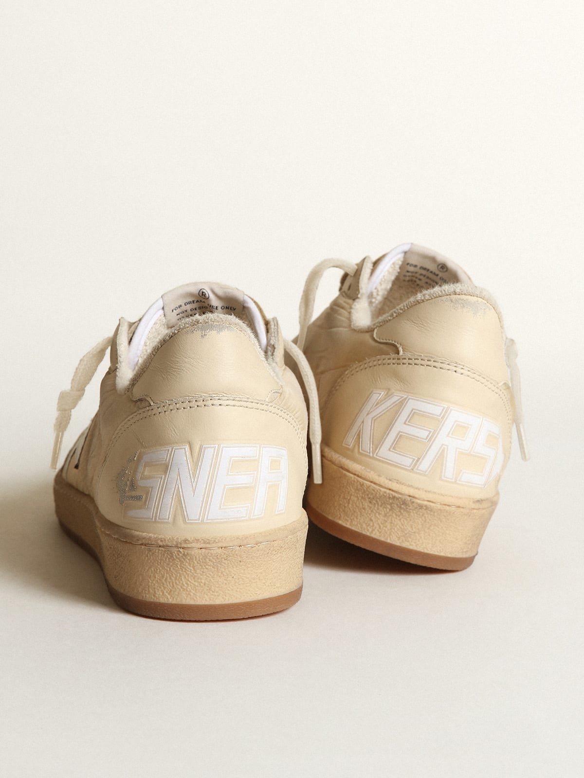 Sneaker Ball Star uomo in nylon bianco latte con stella in pelle bianca e talloncino in pelle bianco latte