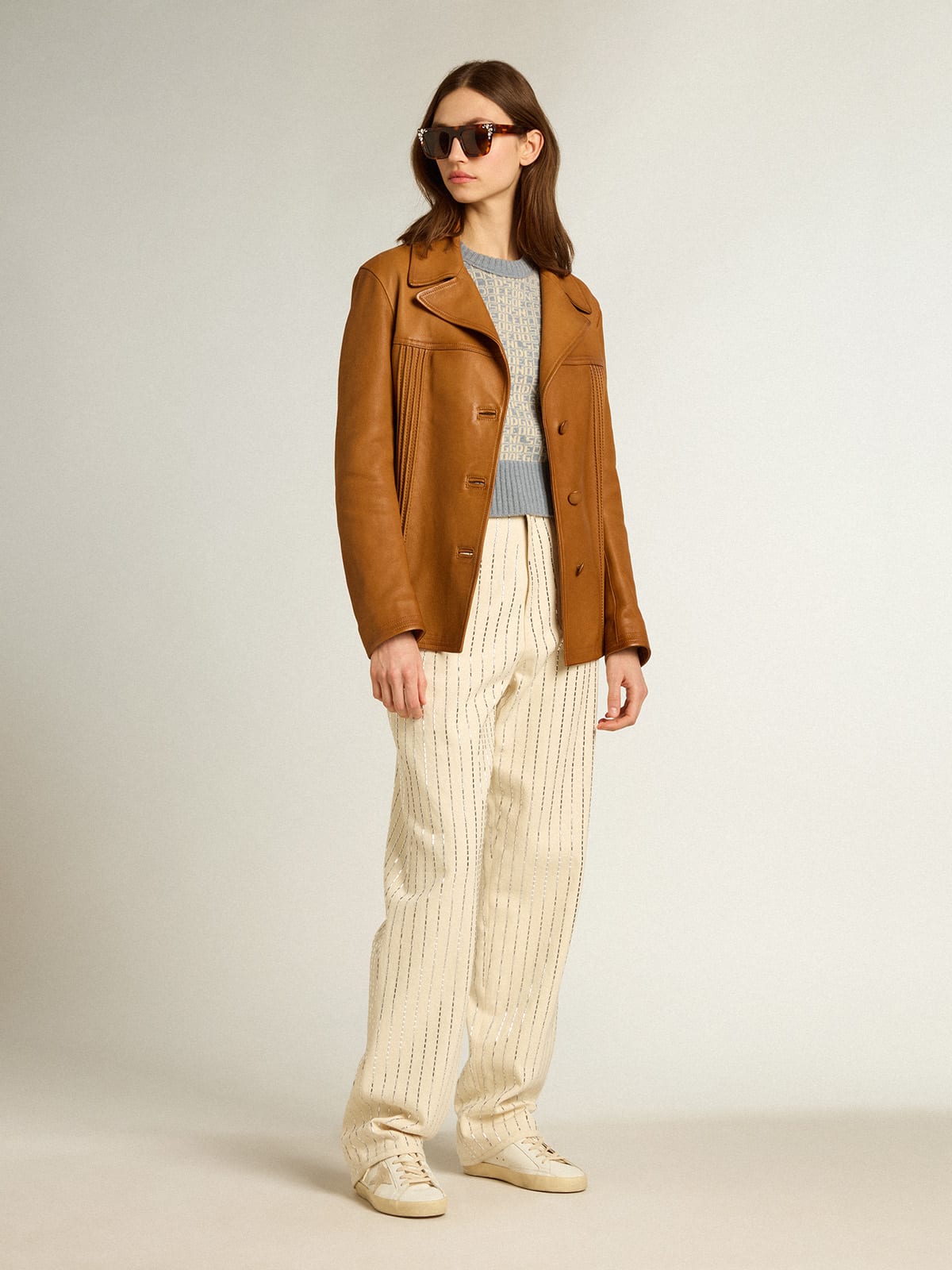 Giacca in pelle color marrone bronzeo