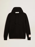 Felpa donna misto cashmere color nero e cappuccio