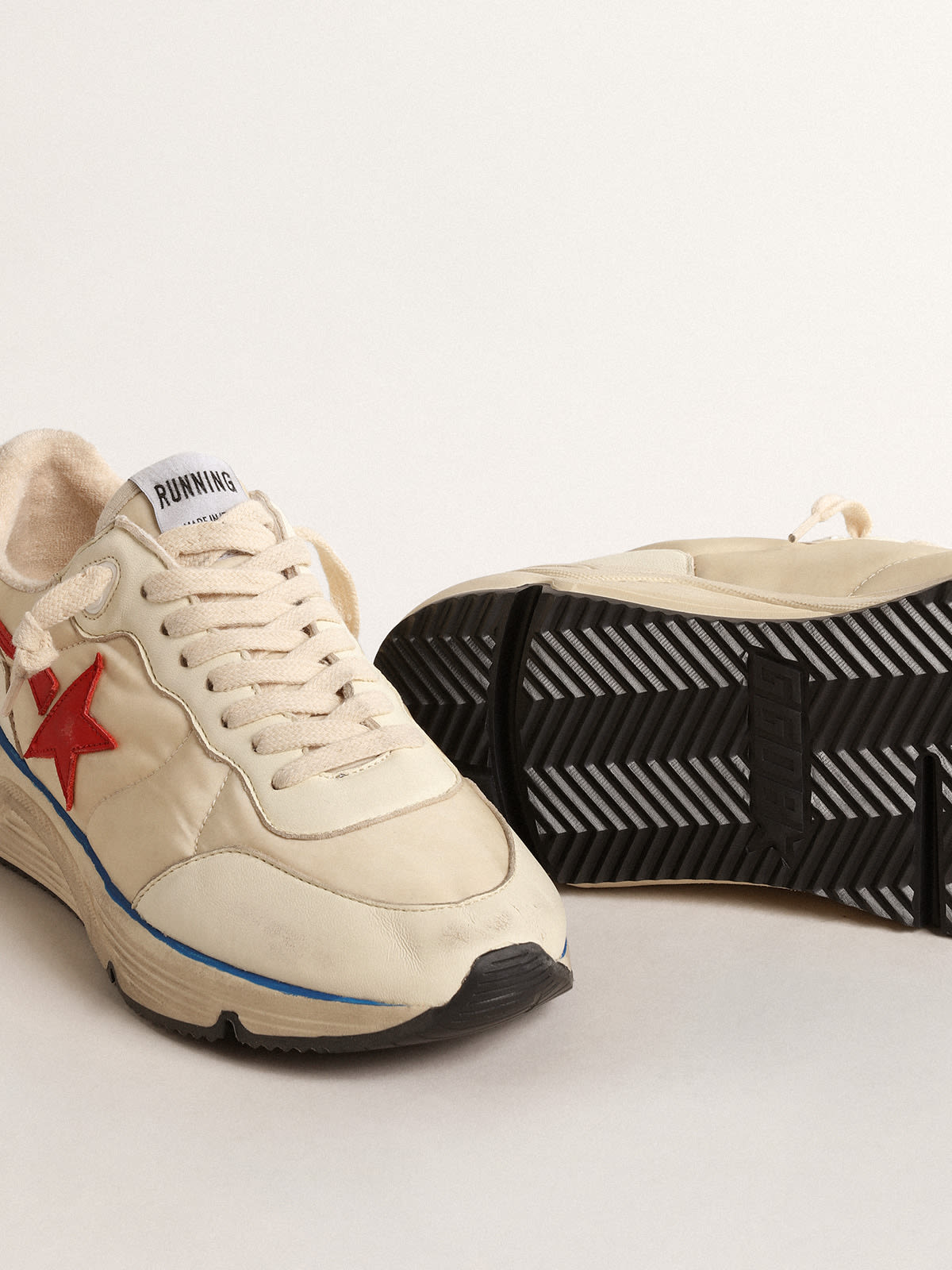 Running Sole Donna LTD in nylon beige con stella in pelle rossa