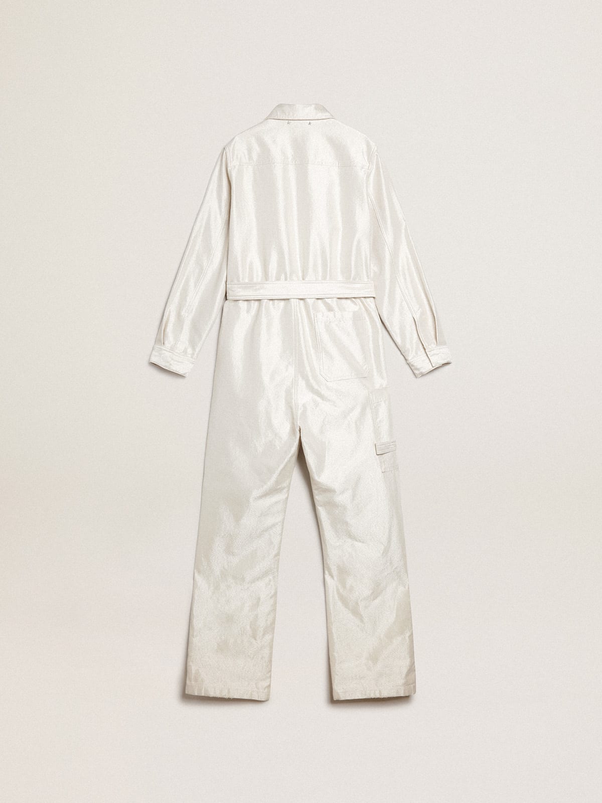 Tuta in denim di color bianco dorato