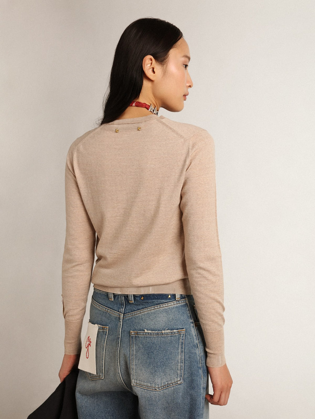 Maglioncino Collezione Golden in lana merino color marrone chiaro