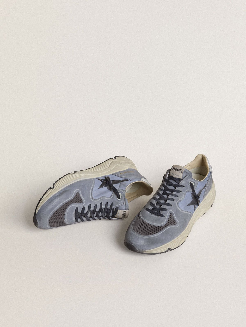 Men's Running Sole in light blue nylon and nubuck with black star