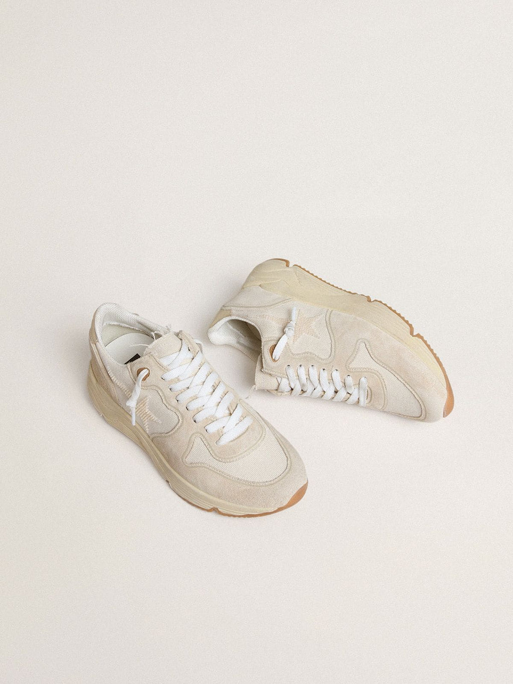 Women's Running Sole in canvas with beige star and platinum metallic leather heel tab
