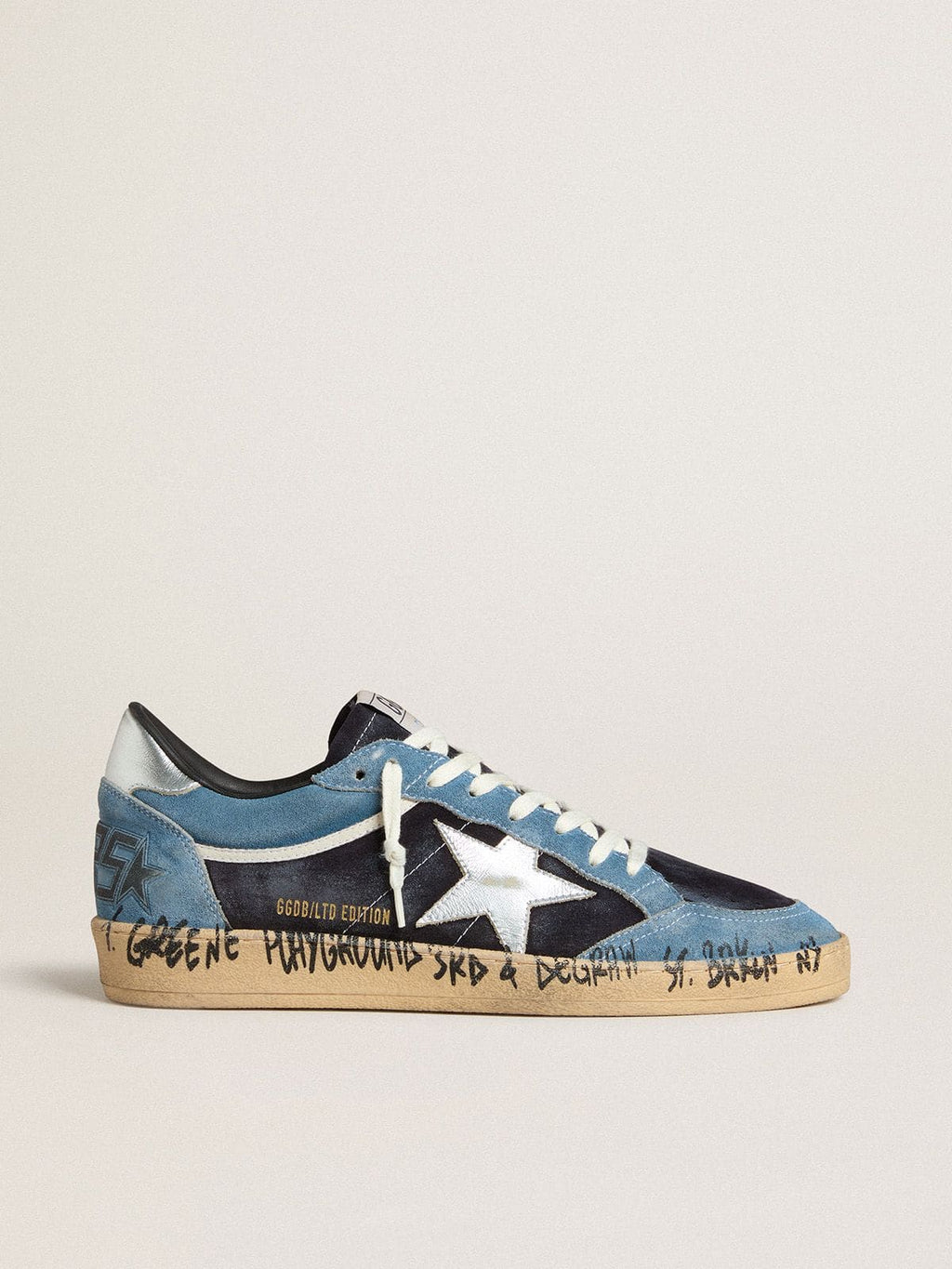 Men's Ball Star in blue suede with silver leather star and heel tab