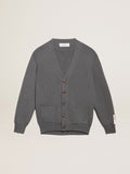 Cardigan da donna in cotone grigio mélange con logo sul retro
