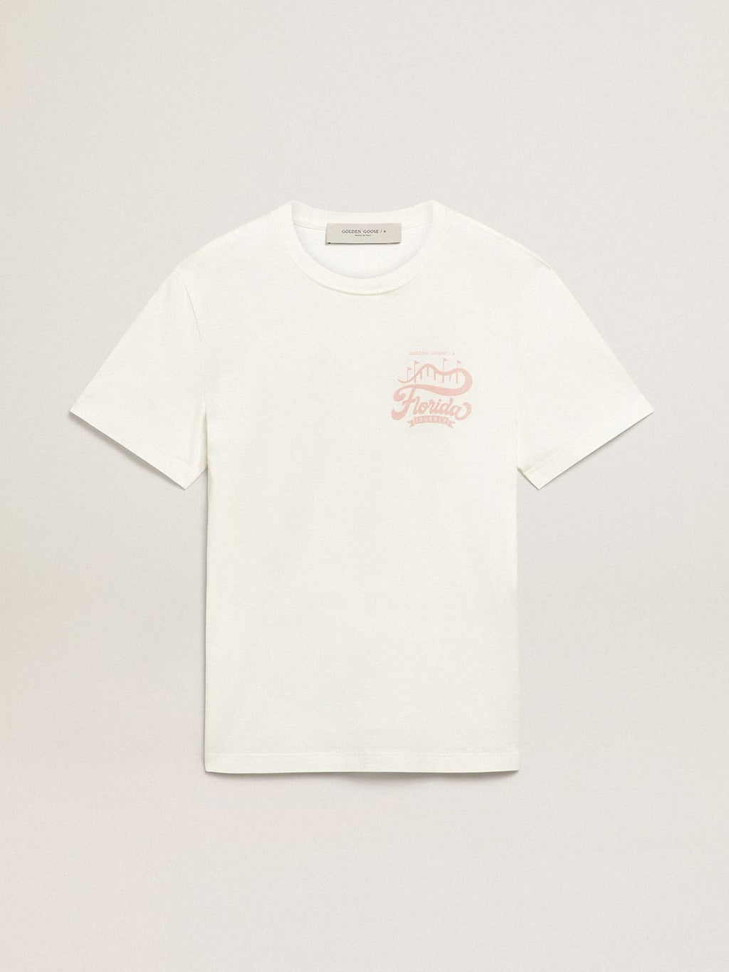 T-shirt bianca Collezione Journey con doppia stampa di colore lilla