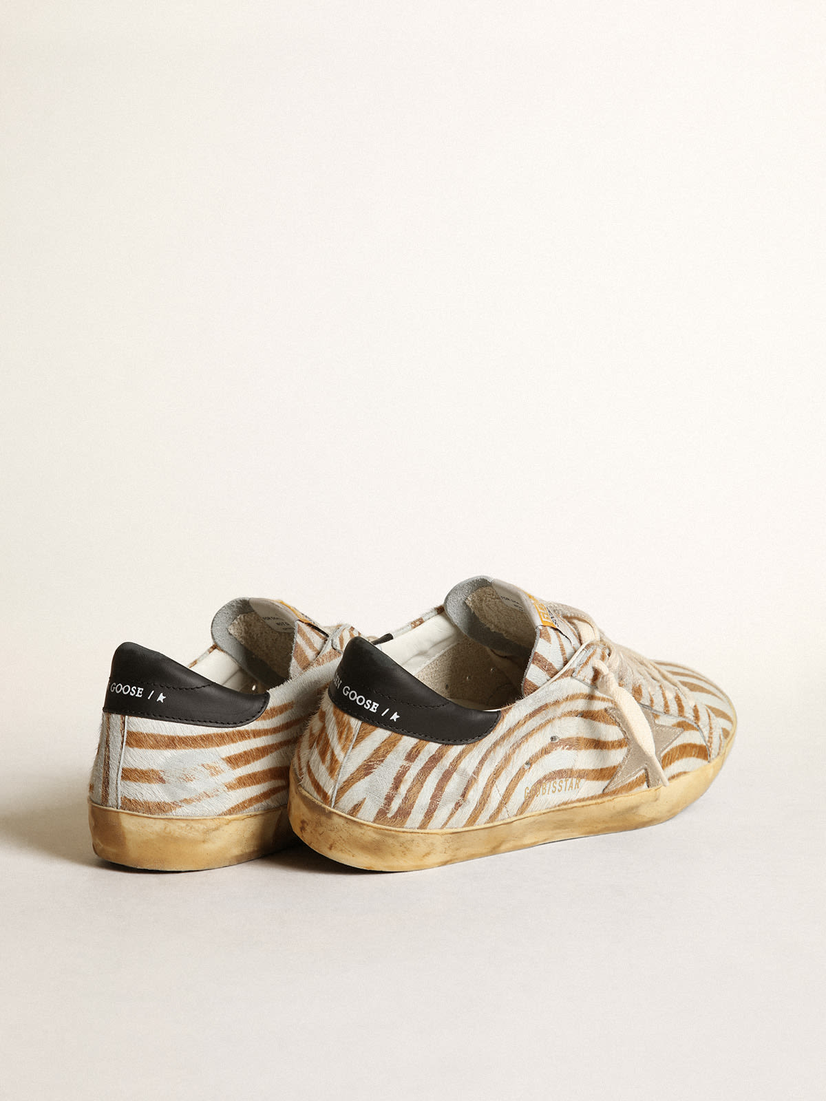 Sneaker Super-Star uomo in cavallino zebrato con stella in suede color tortora