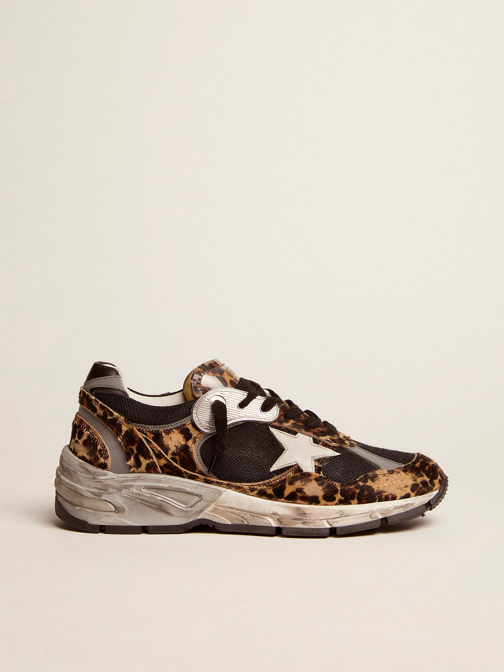 Sneaker Dad-Star in cavallino leopardato e stella in pelle bianca