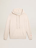 Felpa uomo misto cashmere color bianco e cappuccio