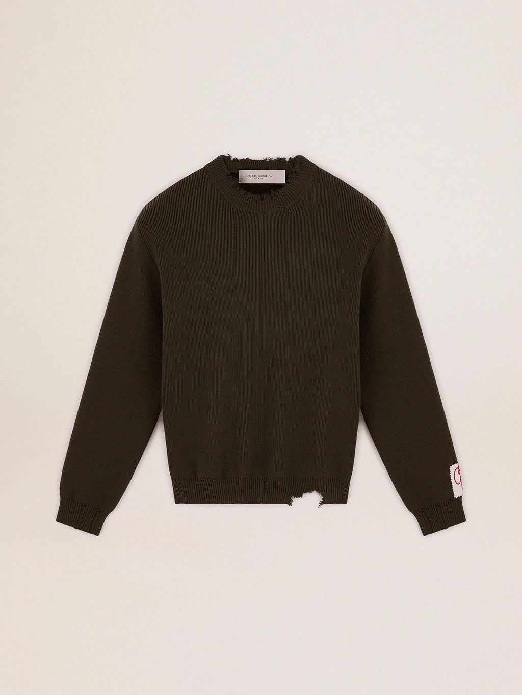 Maglione girocollo in cotone verde militare
