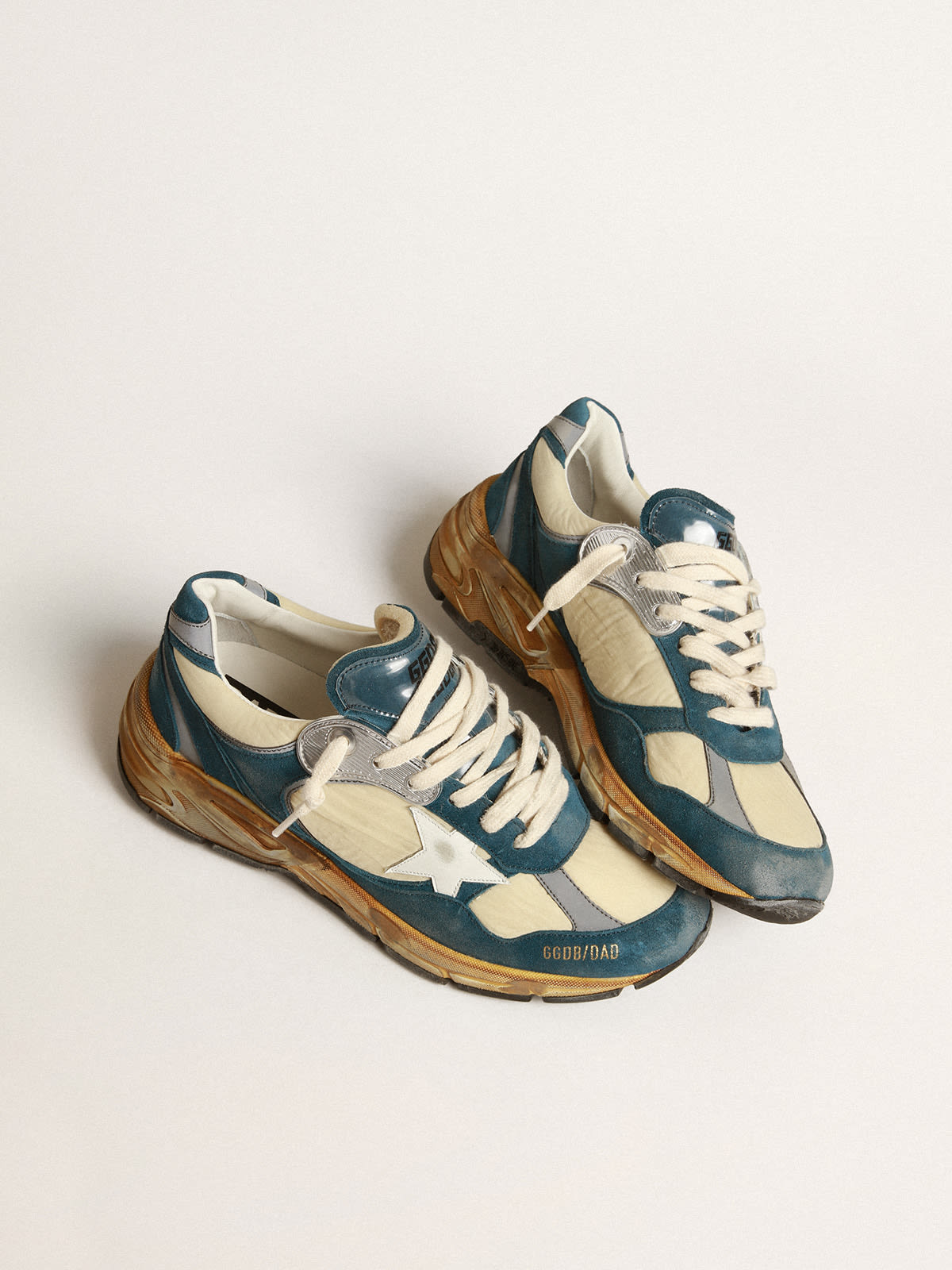 Dad-Star Donna in suede blu petrolio con stella in pelle bianca