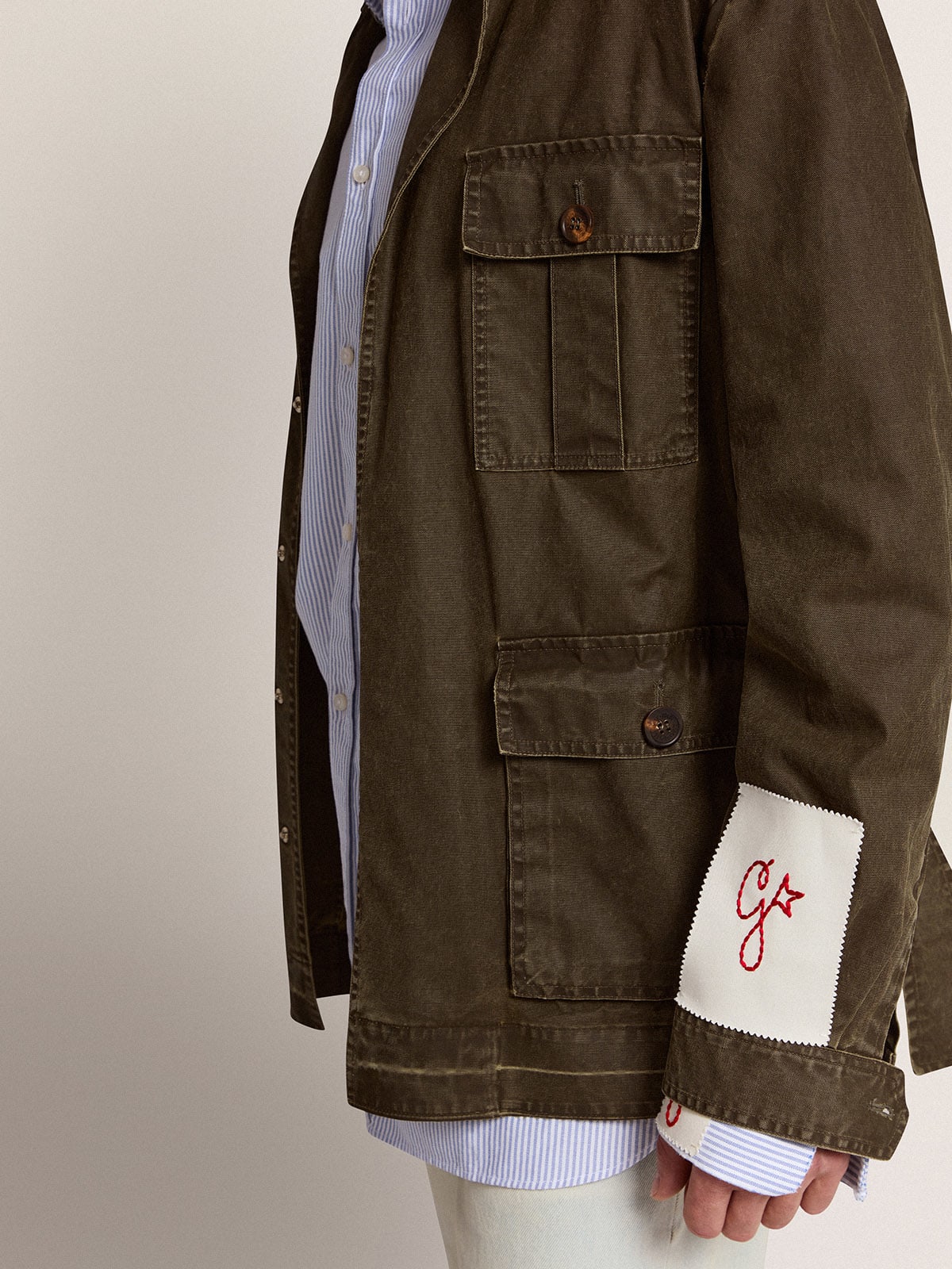 Giacca sahariana Collezione Golden in canvas verde militare