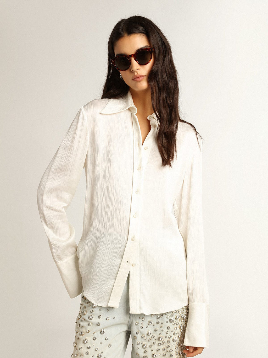 Camicia slim fit color pergamena