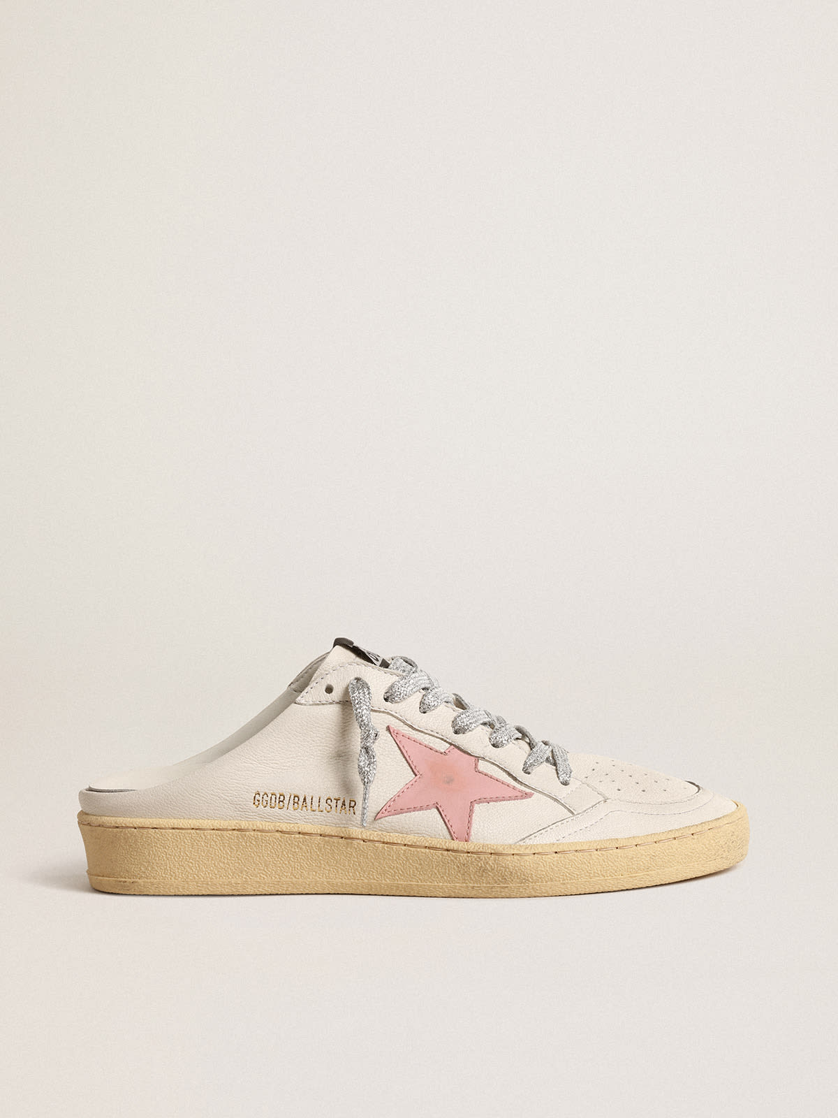 Ball Star Sabot in nappa bianca con stella in pelle rosa antico