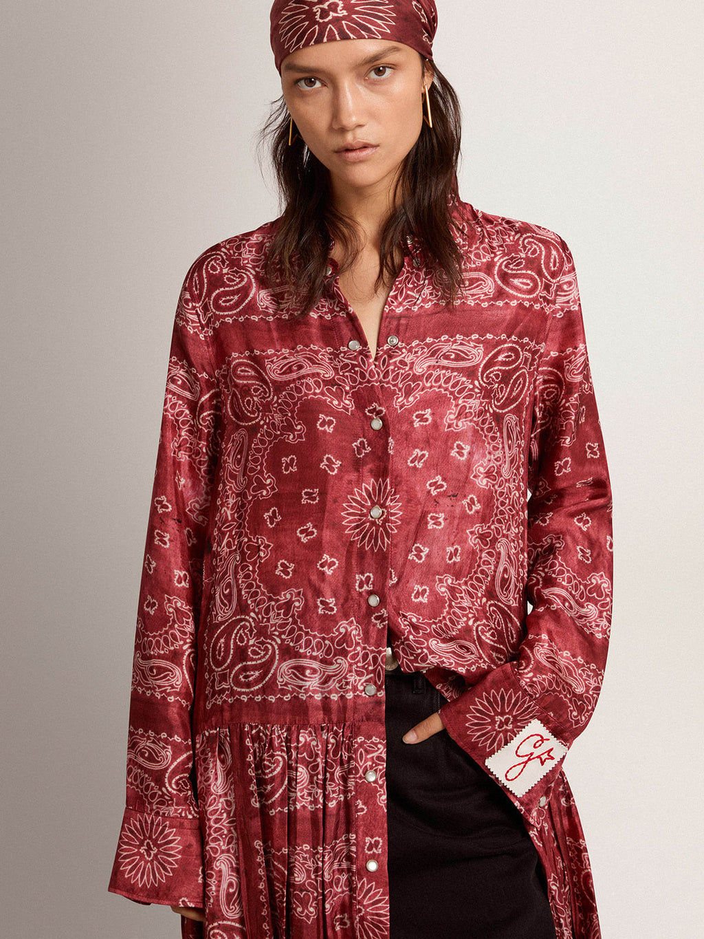 Vestito chemisier Collezione Golden di colore bourdeaux con stampa paisley