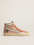 Slide in suede rosa con stella in pelle laminata color antracite